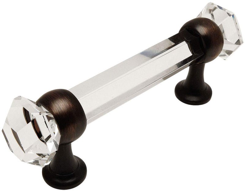 10 Pack - Cosmas 6393ORB-C Oil Rubbed Bronze with Clear Glass Cabinet Handle Pull - 3" Inch (76mm) Hole Centers